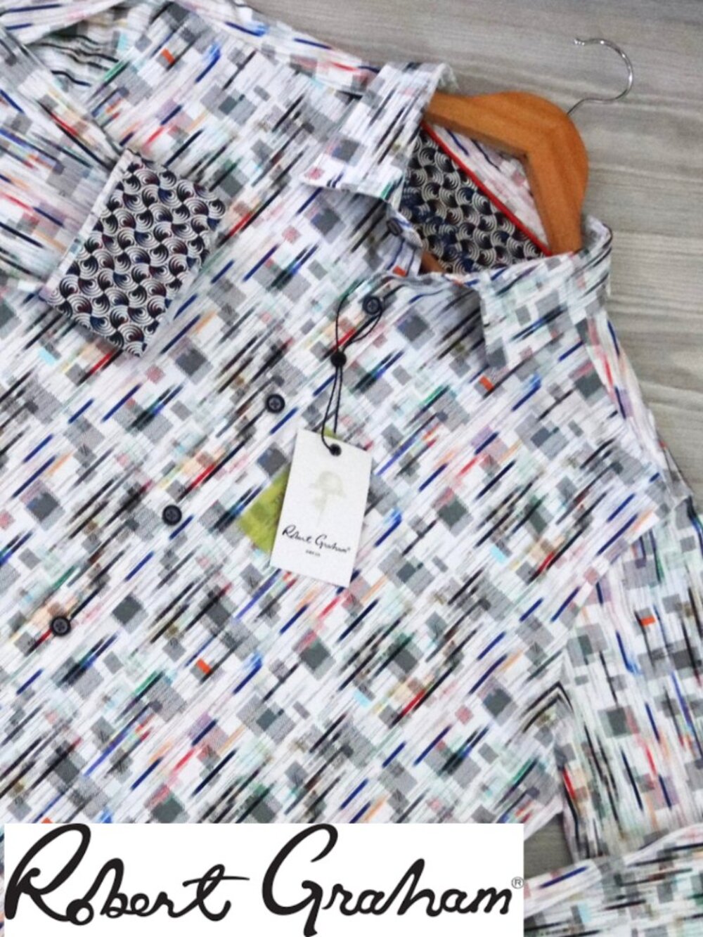 Robert Graham Mens Vibrant Colorful Artwork Stretch Flip Cuff Large Button Shirt